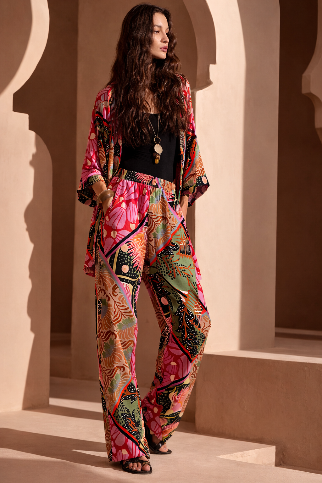 Calça wide leg estampada