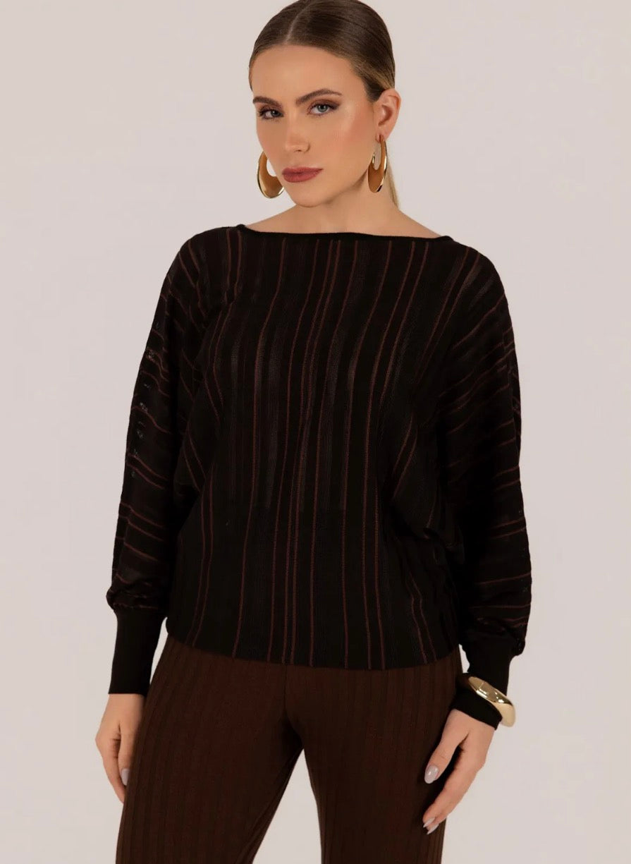 Blusa Tricot Manga Longa Morcego