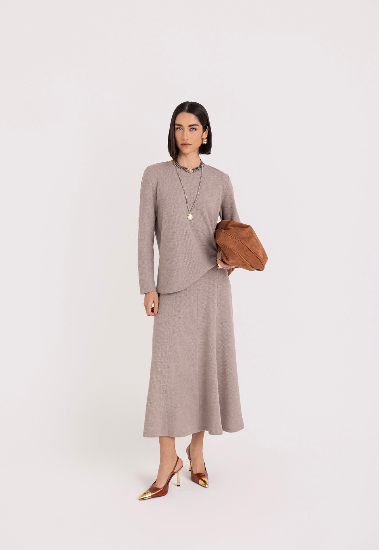 Saia Midi Evasê de Tricot