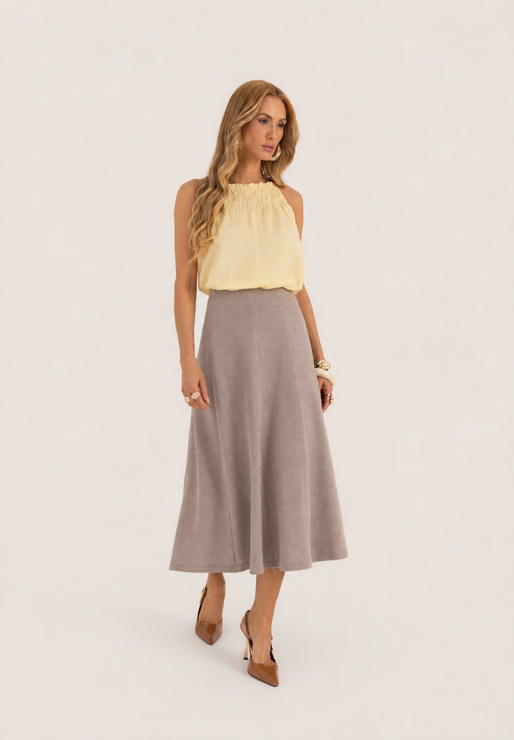 Saia Midi Evasê de Tricot