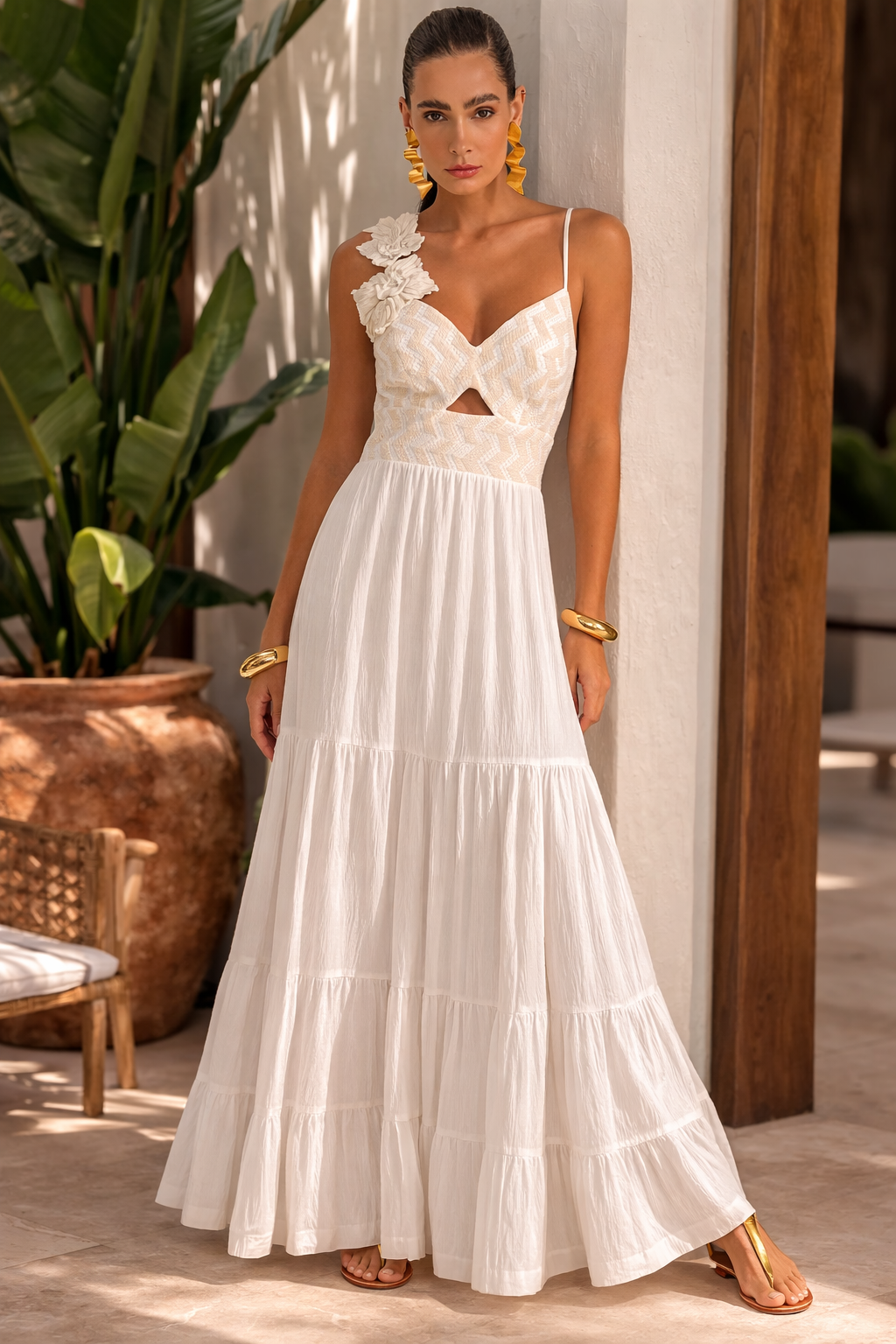 Vestido maxi com crochê