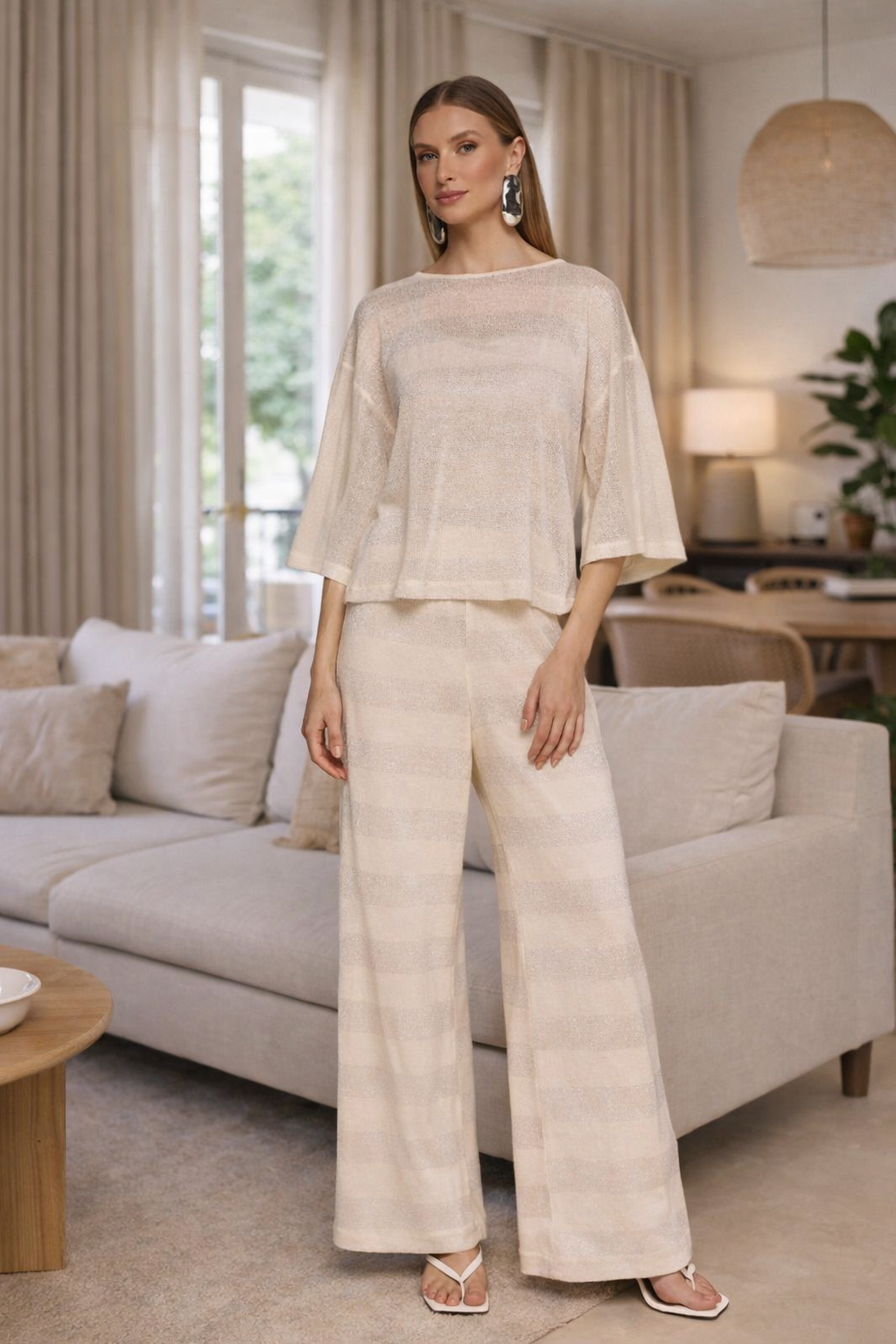 Calça pantalona de tricot