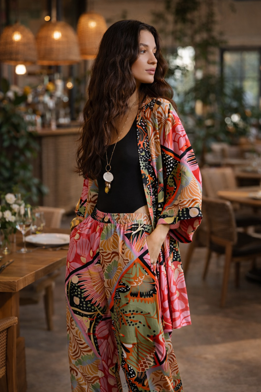Calça wide leg estampada