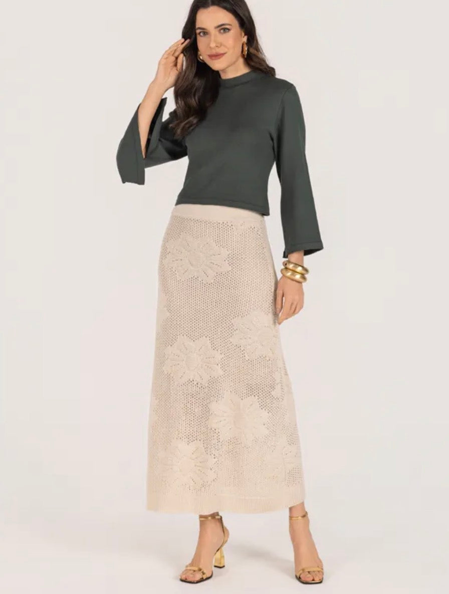Cropped Tricot Manga 3/4 Com Fenda