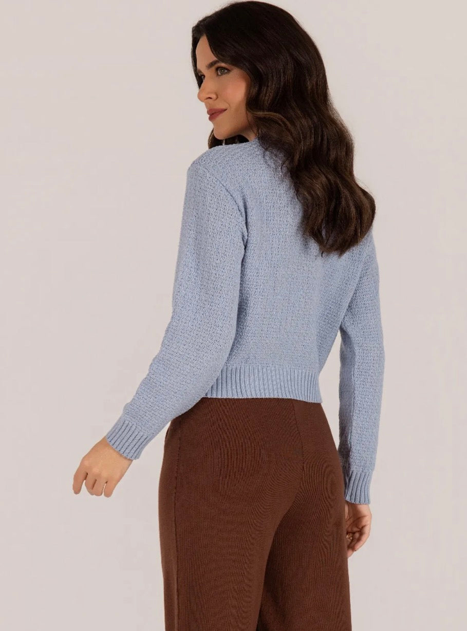 Cropped Tricot Textura Manga Longa