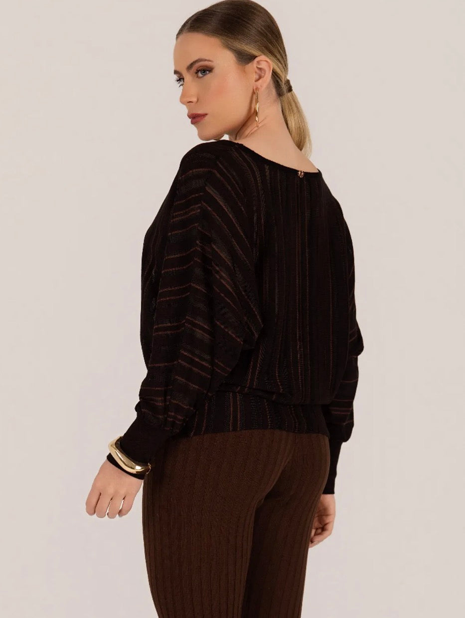 Blusa Tricot Manga Longa Morcego